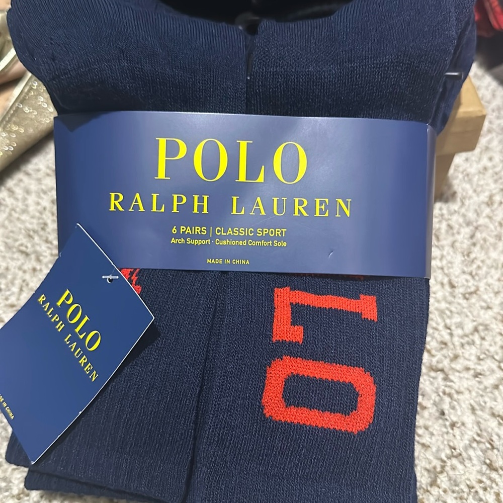 NWT Ralph Lauren Polo navy and red socks 6pack